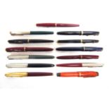 THIRTEEN PARKER FOUNTAIN PENS including four 'Duofold', one 'Slimfold', and one '17'.