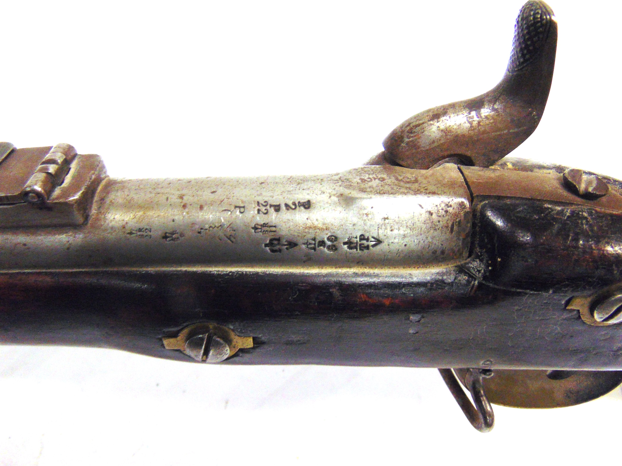 A 19TH CENTURY THREE-BAND PERCUSSION RIFLE the lockplate engraved '[crown] VR' and impressed '1860 / - Image 3 of 7