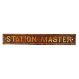 A GREAT WESTERN RAILWAY CAST IRON DOORPLATE, 'STATION MASTER' 9cm x 60.75cm.
