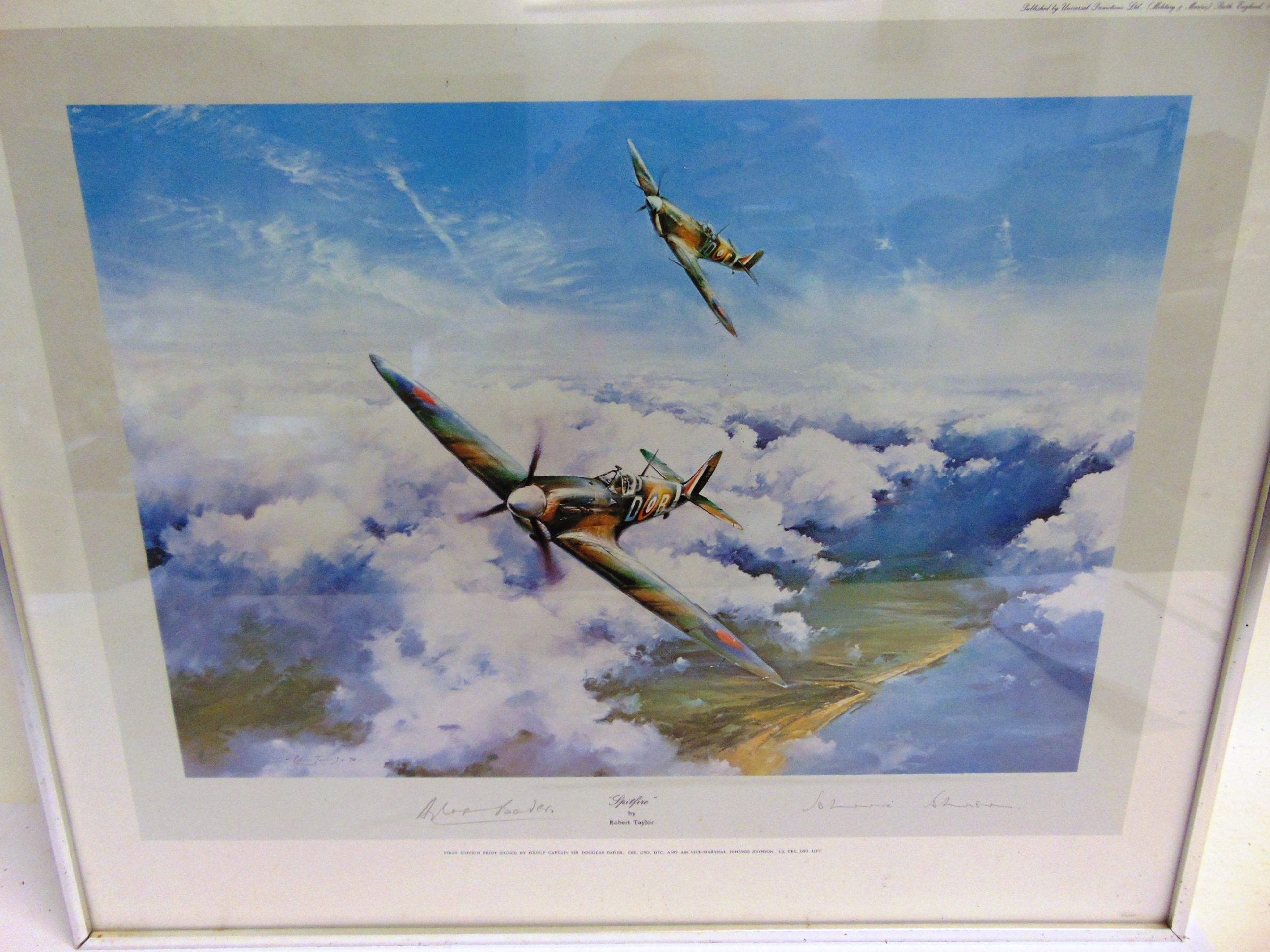 ROBERT TAYLOR (BRITISH, B.1946) 'Spitfire', colour print, signed by Group Captain Sir Douglas Bader,