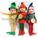 THREE NORAH WELLINGS 'LITTLE PIXIE PEOPLE' CLOTH DOLLS each with original swing tag and labelled