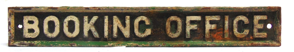 A GREAT WESTERN RAILWAY CAST IRON DOORPLATE, 'BOOKING OFFICE' 9cm x 60.75cm.