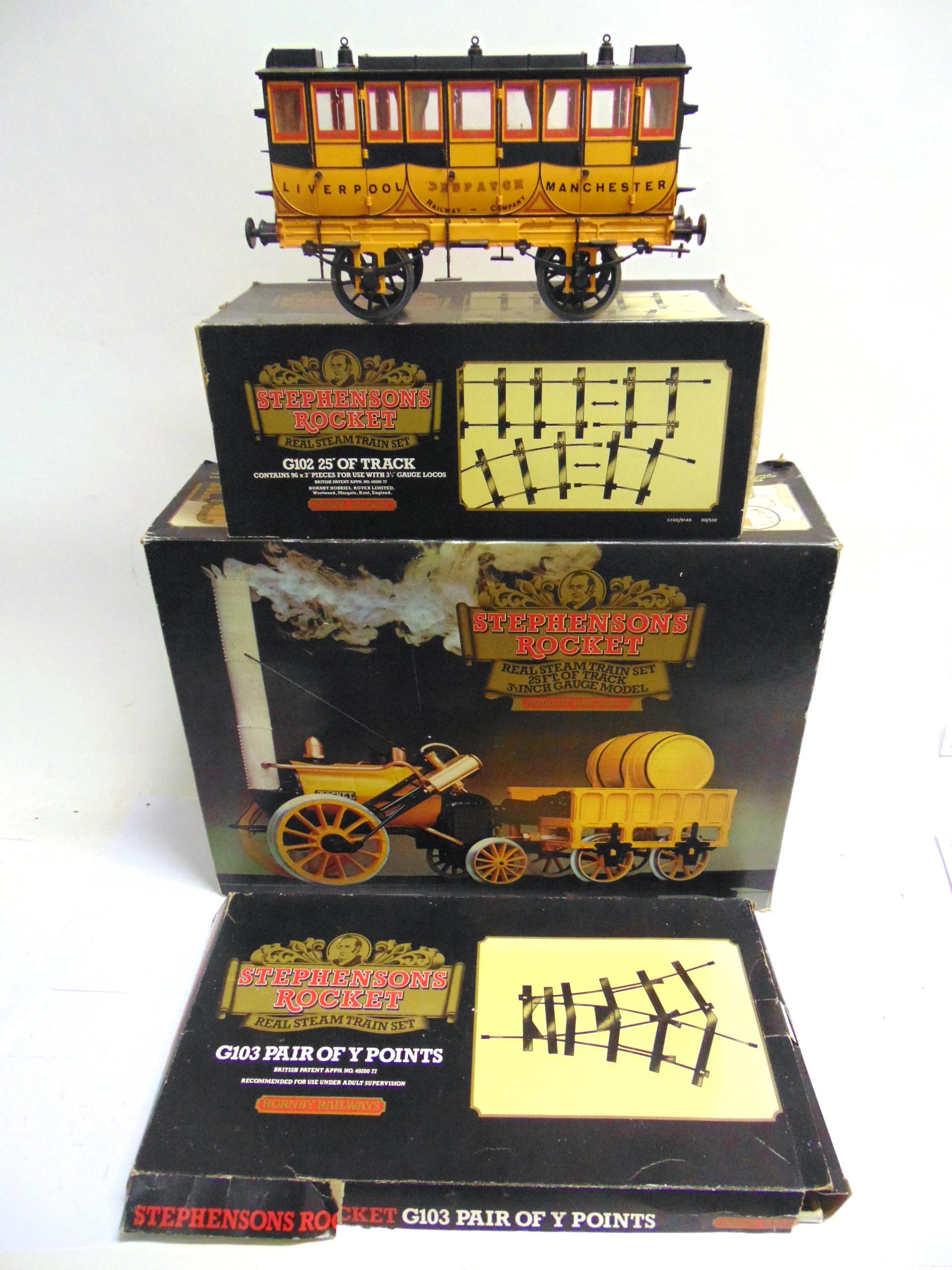 [3 1/2 INCH GAUGE]. A HORNBY NO.G100, LIVE-STEAM STEPHENSON'S ROCKET yellow livery, boxed;