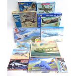 TWELVE ASSORTED 1/72 SCALE UNMADE PLASTIC AIRCRAFT KITS each boxed (two still factory shrink-