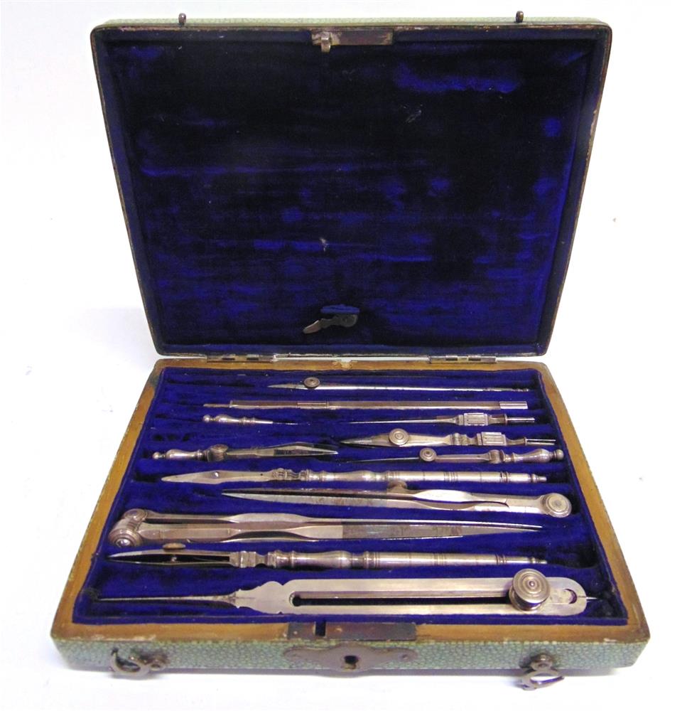 AN EARLY 19TH CENTURY PART-SET OF DRAWING INSTRUMENTS one divider marked 'Hammond Fecit', in a - Image 2 of 11