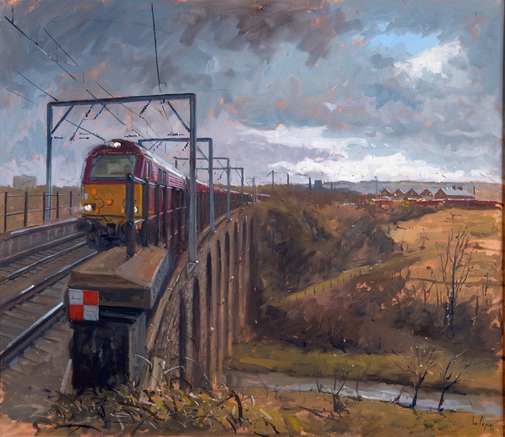 RAILWAYANA - IAN CRYER, G.R.A. (BRITISH, B.1959) 'Royal Mail train heads south out of Scotland