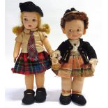 TWO CLOTH SCOTTISH GIRL DOLLS comprising a Farnell Alpha Imp, wearing traditional attire including a