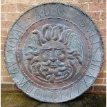 [ARCHITECTURAL SALVAGE]. A VICTORIAN LARGE CIRCULAR EMBOSSED COPPER PLAQUE by Billing & Co., London,
