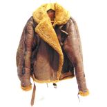 A SECOND WORLD WAR R.A.F. IRVIN STYLE BROWN LEATHER FLYING JACKET electrically wired thermally