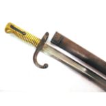 A FRENCH M1866 'CHASSEPOT' YATAGHAN SWORD BAYONET the 57.5cm steel blade inscribed to the back-