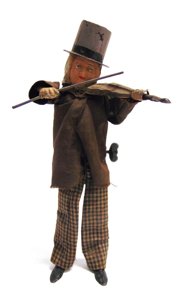 A FERNAND MARTIN TINPLATE TOY FIGURE, 'LE GAI VIOLINISTE' circa 1900, with a hand-painted face, a