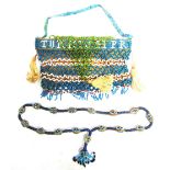 A GREAT WAR TURKISH PRISONER-OF-WAR BEADWORK BAG finished in turquoise, white, red and green beads