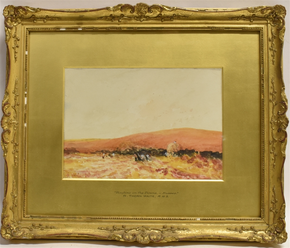 ROBERT THORNE WAITE (1842-1935) 'Haytime on the Downs - Sussex' Watercolour Signed lower left 18cm x - Image 2 of 3