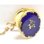 A ROSE CUT DIAMOND AND GUILLOCHE ENAMEL CASE LADIES POCKET WATCH and chain, the watch with gilt