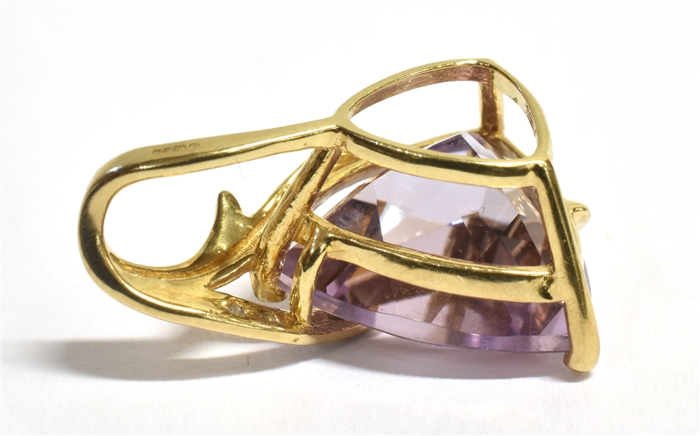 A 9CT GOLD, DIAMOND ACCENT PURPLE GARNET PENDANT PIECE the pendant of abstract design comprising a - Image 2 of 3