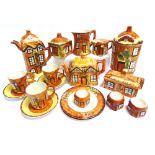 A PRICE BROS. POTTERY COTTAGE WARE COLLECTION comprising a teapot, coffee pot, milk jug, sugar bowl,