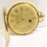 AN 18CT GOLD CASE OPEN FACED POCKET WATCH anonymous gilt dial and batons, engine turned case,