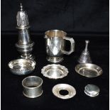 A COLLECTION OF SILVER AND EPNS To include a silver sifter, total silver weight 250g, 8 Troy Oz