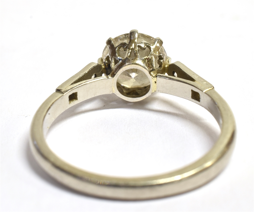 A PLATINUM AND EUROPEAN CUT DIAMOND RING The principal diamond, coronet set, with three old cut - Image 5 of 5