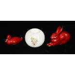 A ROYAL DOULTON FLAMBE FIGURE OF A HARE 11cm long, and another of a duck, together with a