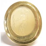 LARGE INTAGLIO SIGNET RING the intaglio in clear glass crystal carved with nude female Archer