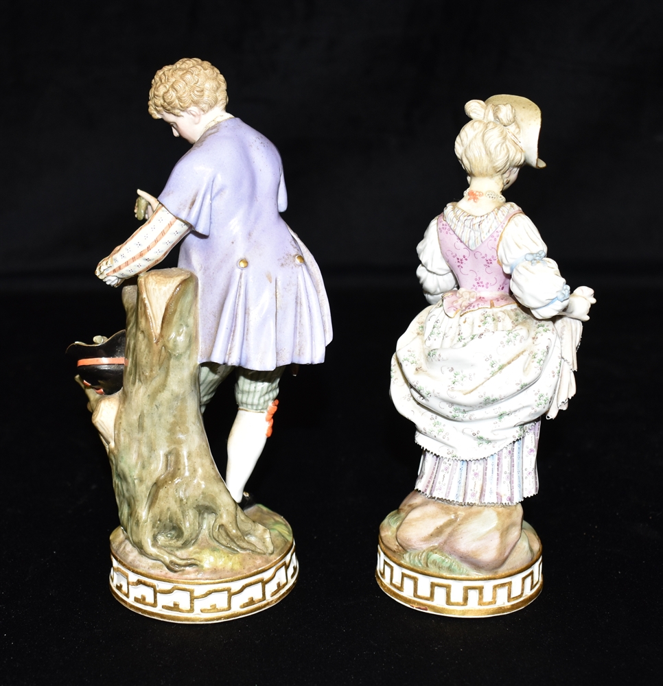 TWO 19TH CENTURY MEISSEN FIGURES: one of a lady gathering grapes in her apron, 17.5cm high; the - Image 2 of 4