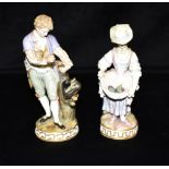 TWO 19TH CENTURY MEISSEN FIGURES: one of a lady gathering grapes in her apron, 17.5cm high; the