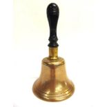A BELL METAL HAND BELL with a turned ebony handle, the mouth 15cm diameter.