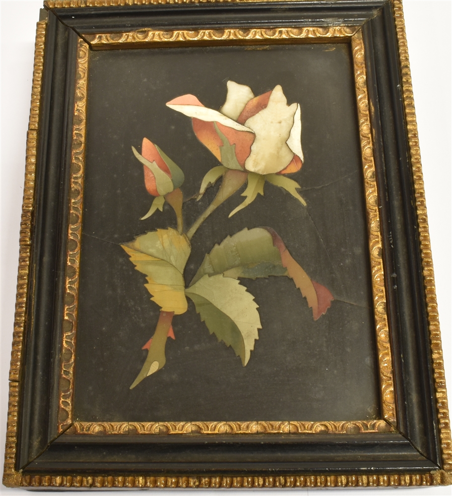 A SMALL FLORAL PIETRA DURA PANEL 18cm x 13.5cm overall Condition Report : some cracks - refer to - Image 2 of 3