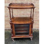A VICTORIAN BURR WALNUT CANTERBURY WHATNOT with inlaid decoration, the top with pierced three