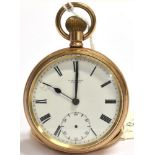 F.M. MORSE SWINDON STAR GILT OPEN FACED POCKET WATCH the signed white enamel dial with black Roman