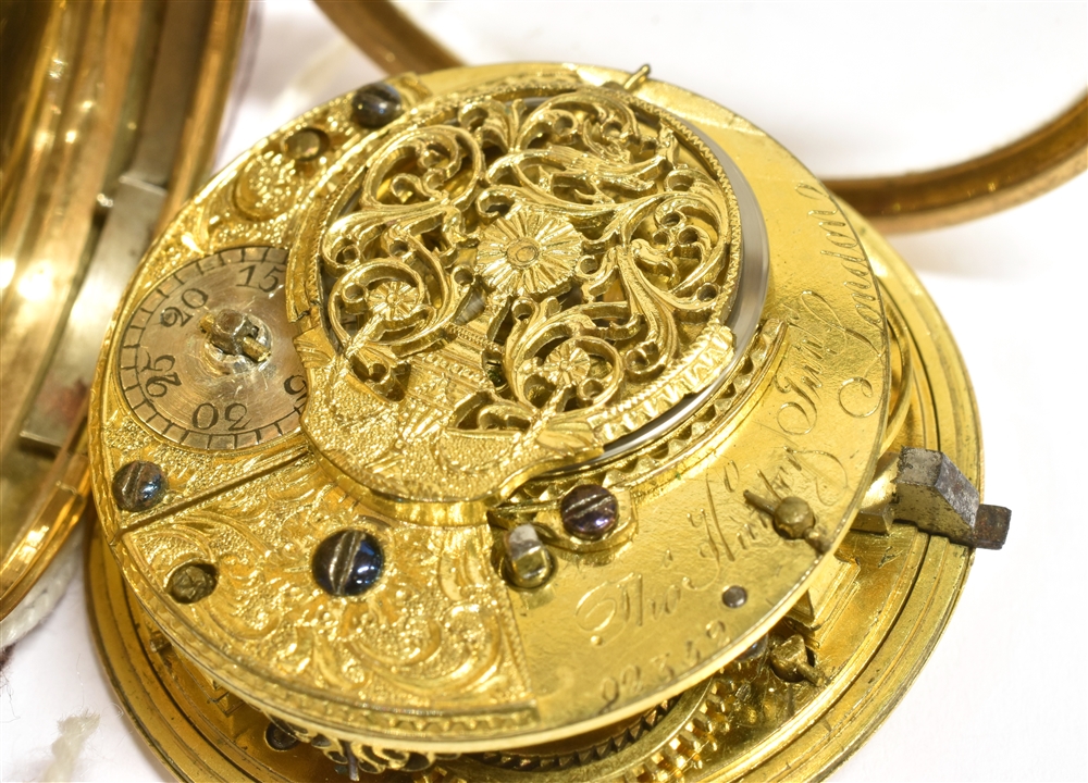 AN 18CT GOLD CASE OPEN FACED POCKET WATCH anonymous gilt dial and batons, engine turned case, - Image 2 of 4