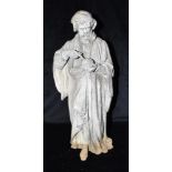 A METAL FIGURE modelled as a bearded man in robes holding a globe, possibly Columbus, 45cm high