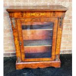 A VICTORIAN GILT METAL MOUNTED WALNUT PIER CABINET with marquetry inlaid decoration, 84cm wide