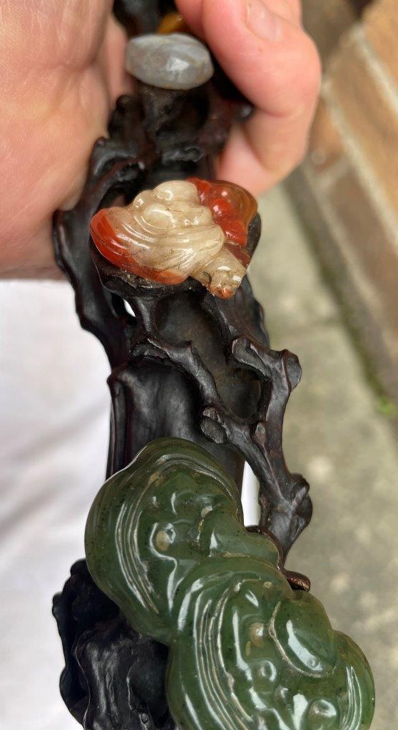 A CHINESE RUYI SCEPTRE of traditional form, with eight jade type carvings mounted on a - Image 21 of 21