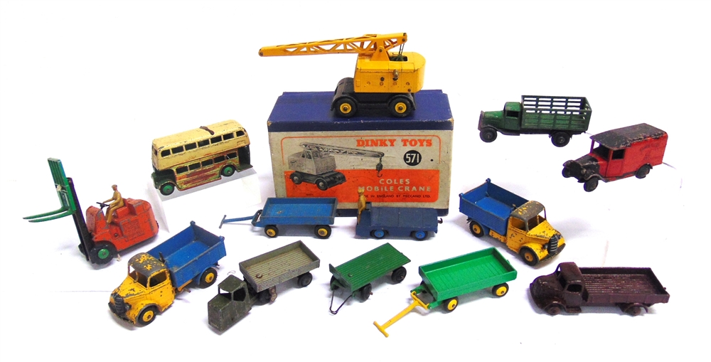 ASSORTED DINKY DIECAST MODEL VEHICLES circa 1950s, comprising a No.571, Coles Mobile Crane, yellow