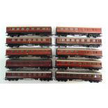 [OO GAUGE]. TEN HORNBY L.M.S. COACHES all unboxed.