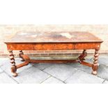 A 19TH CENTURY ROSEWOOD VENEERED LIBRARY TABLE (FOR RESTORATION) with distressed leather inset