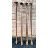 FOUR LARGE TURNED OAK POLES, 192CM HIGH The vendor informs us these were previously at Thurlbear