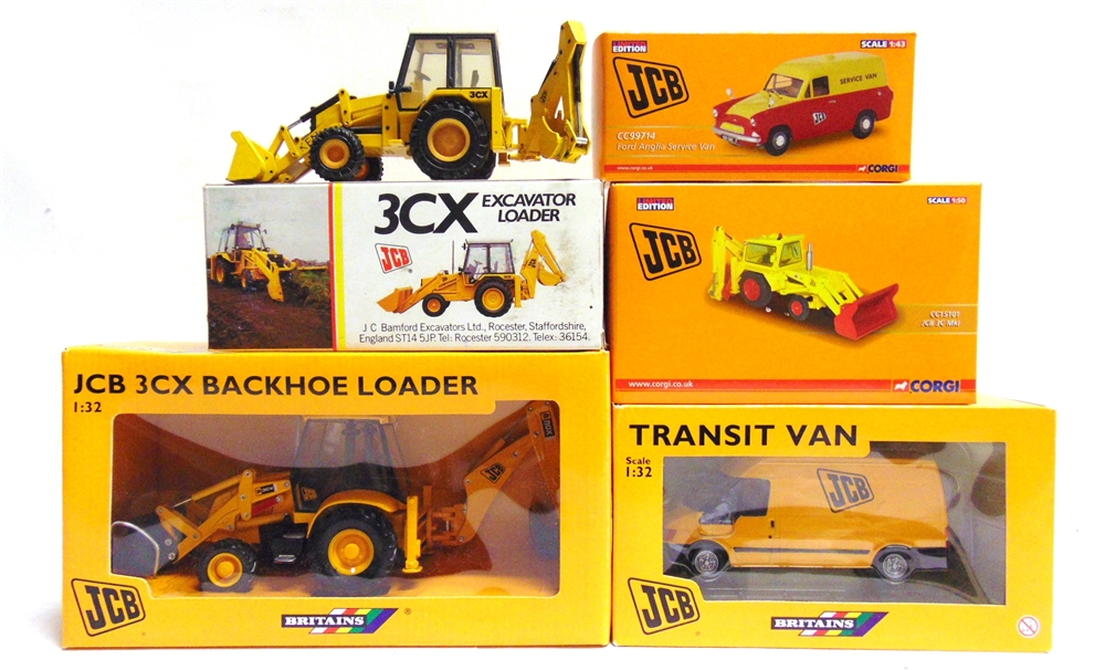 A JCB DIECAST MODEL VEHICLE COLLECTION comprising a Britains No.40639, JCB 3CX Backhoe Loader;