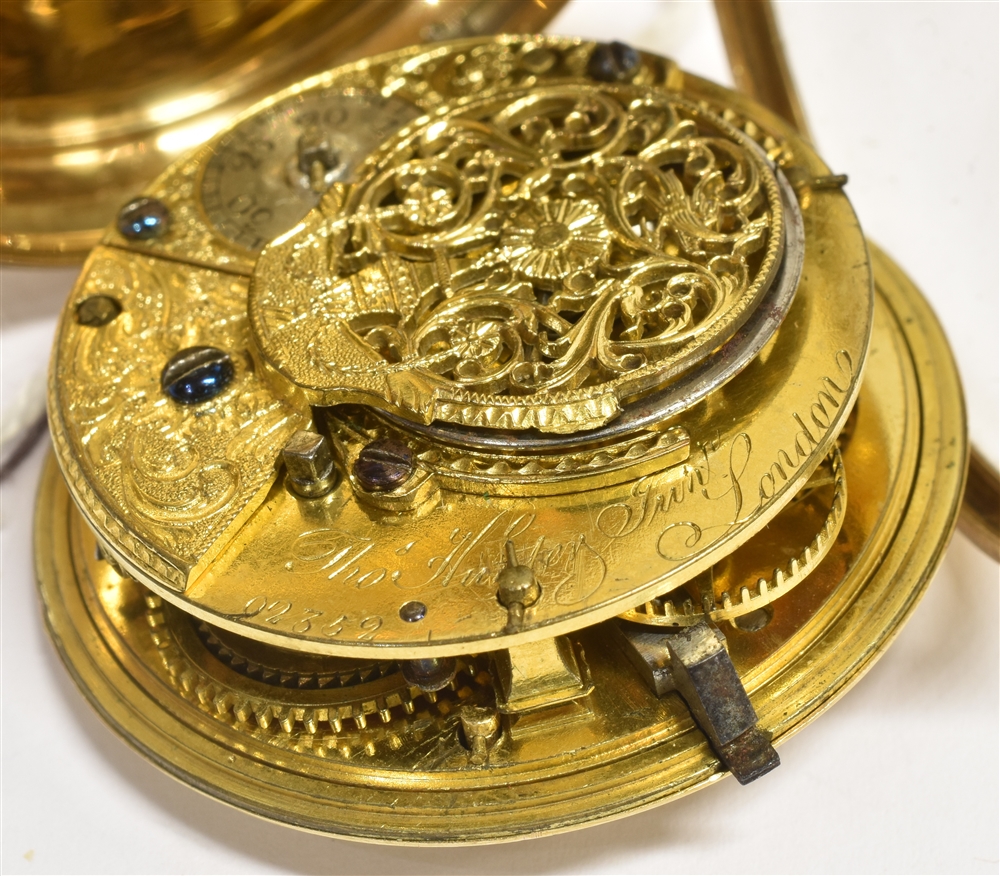 AN 18CT GOLD CASE OPEN FACED POCKET WATCH anonymous gilt dial and batons, engine turned case, - Image 3 of 4