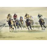 HARRY SHELDON HORSE RACING WATERCOLOUR Singed lower right, 33.5cm X 48.5cm