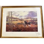 AFTER JOHN TRICKETT huntsman with hounds one flushing a pheasant, limited edition colour print,