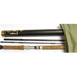 AN 'ORVIS GRAPHITE' 13'6' THREE SECTION FISHING ROD with cloth slip and 'Orvis' black metal tube