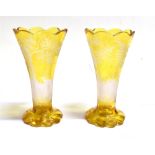 A PAIR OF BOHEMIAN SMALL VASES Amber flash cut, engraved with scenes of deer in woodland, height