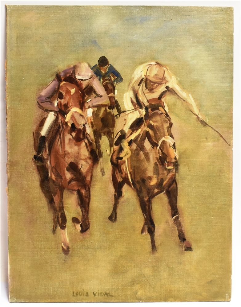 LOUIS VIDAL (FRENCH) Horse racing, oil on board, signed, 60.5 x 46cm