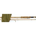 A 'HARDY THE COACHMAN' 10FT THREE SECTION SPLIT CANE FLY ROD with cloth slip