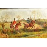 HENRY CALVERT Hunting. Two horses and riders taking a hedge, oil on canvas, signed lower left, 50