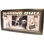 [BOXING] JAKE LAMOTTA, three black and white images one signed, framed as one and titled 'Raging