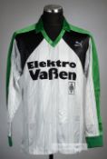 White, black and green Borussia Monchengladbach no.13 jersey, late 1980s, Puma, long-sleeved, with